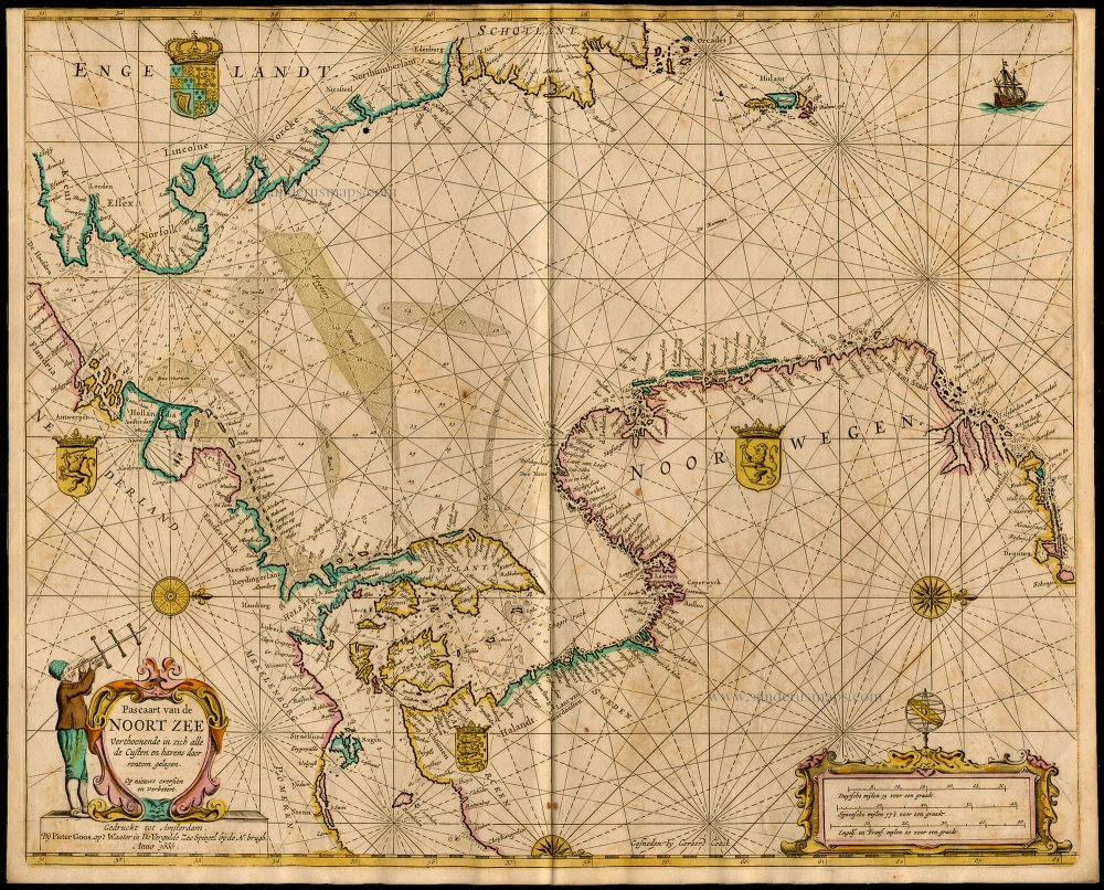 Antique map of North Sea by Goos P. | Sanderus Antique Maps - Antique ...