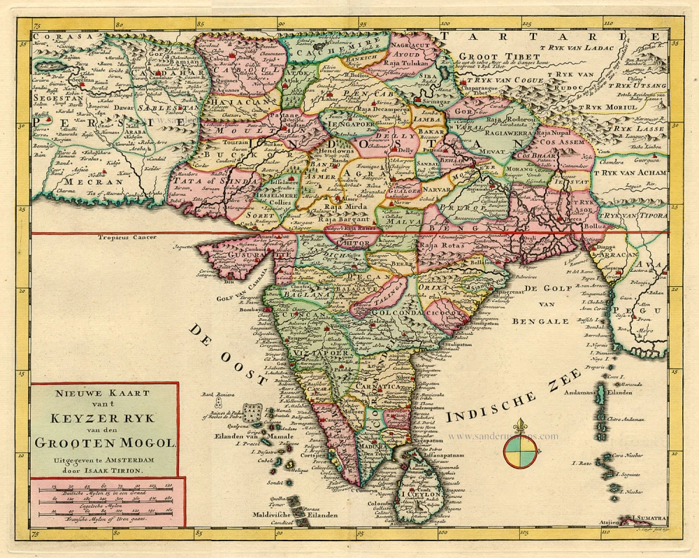 Antique map of India by Tirion I. | Sanderus Antique Maps - Antique Map ...