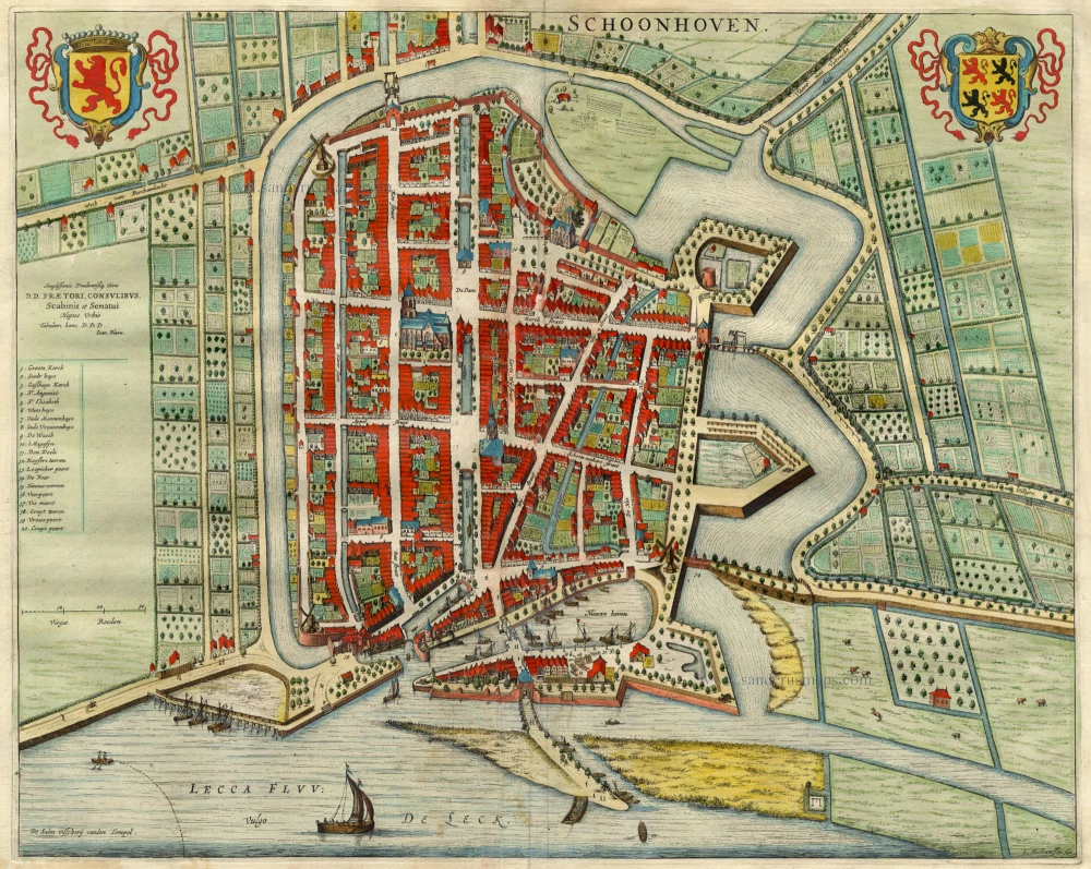 Antique map of Schoonhoven by Blaeu J. | Sanderus Antique Maps ...