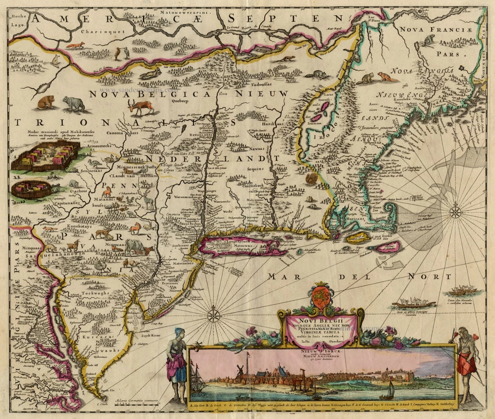 Antique map of New England - Virginia by Danckerts J. | Sanderus ...