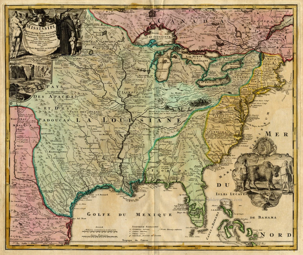 Antique map of Florida - Louisiana by Homann J.B. | Sanderus Antique ...