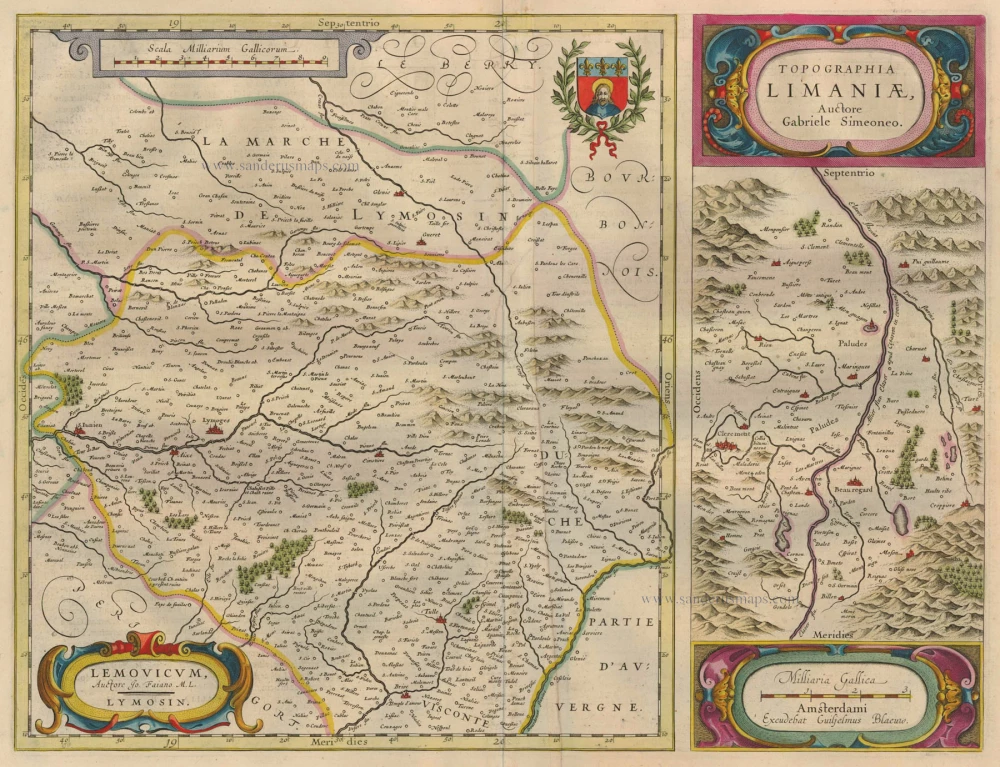 Antique map of Limousin - Limagne by Blaeu W. & J. | Sanderus Antique ...