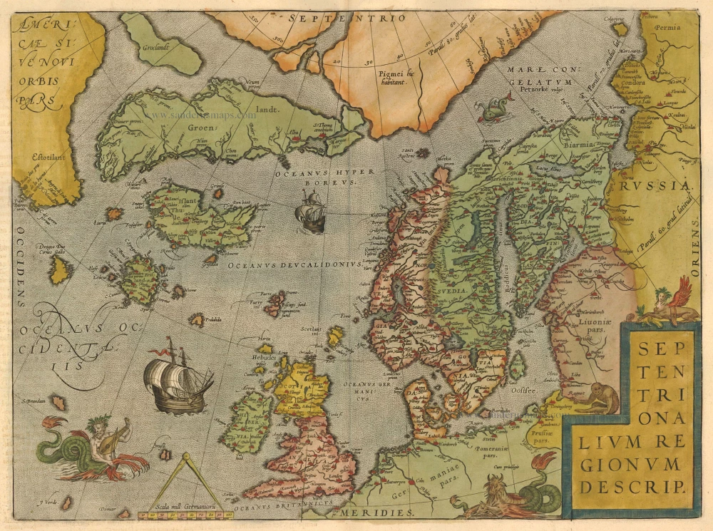 Antique map of North Atlantic Ocean by Ortelius A. | Sanderus Antique ...