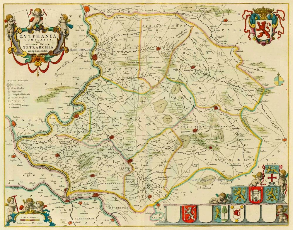 Antique map of Gelderland - Zutphen by J. Blaeu | Sanderus Antique Maps ...