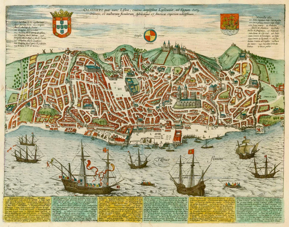 Antique map of Lissabon by Braun & Hogenberg | Sanderus Antique Maps ...