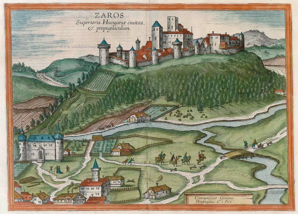 Antique map of Hungary SarosPatak by Braun & Hogenberg Sanderus