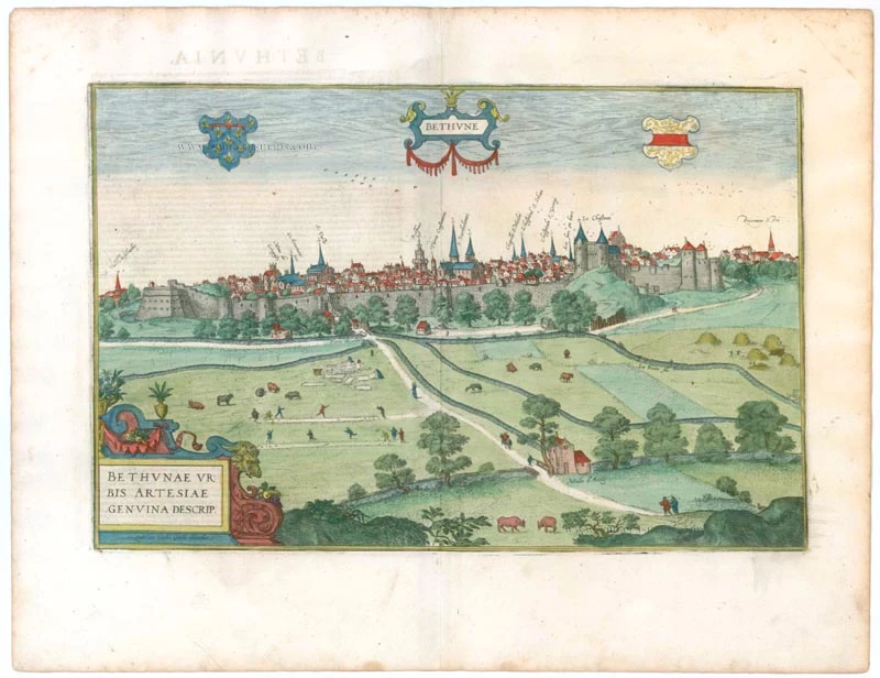 Antique map of Bethune by Braun & Hogenberg Sanderus Antique Maps