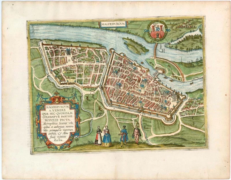 Antique map of Magdeburg by Braun & Hogenberg | Sanderus Antique Maps