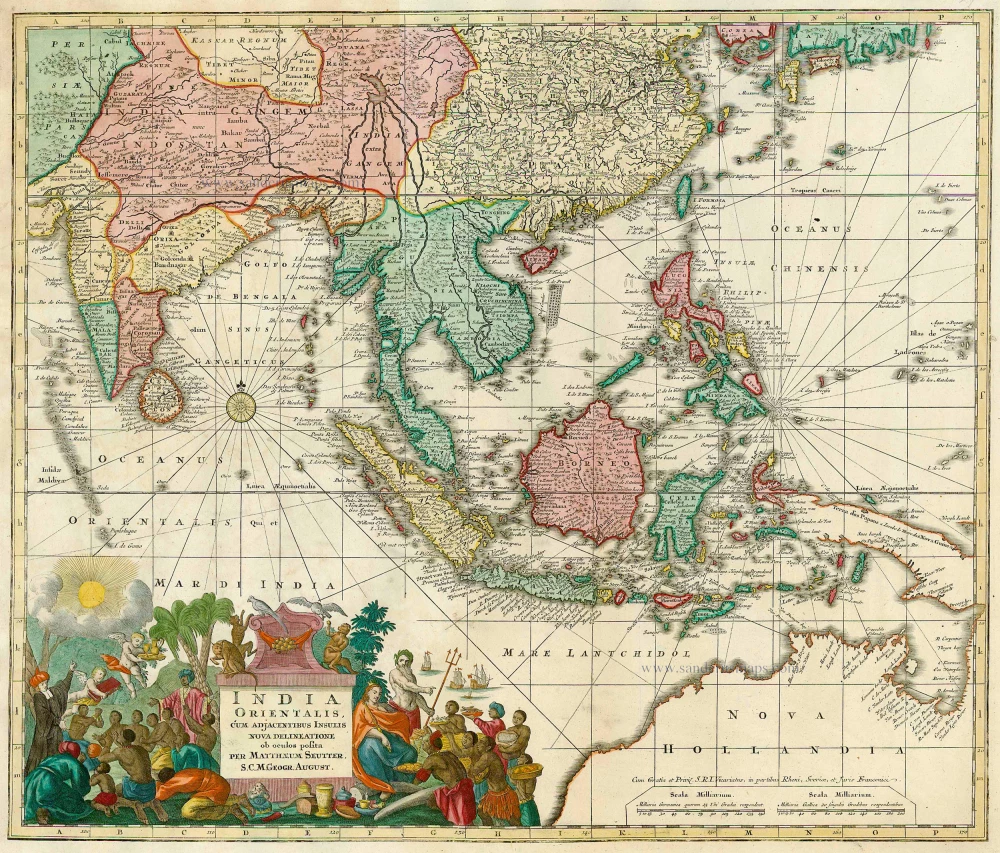 Antique map of Southeast Asia by Seutter M. | Sanderus Antique Maps ...