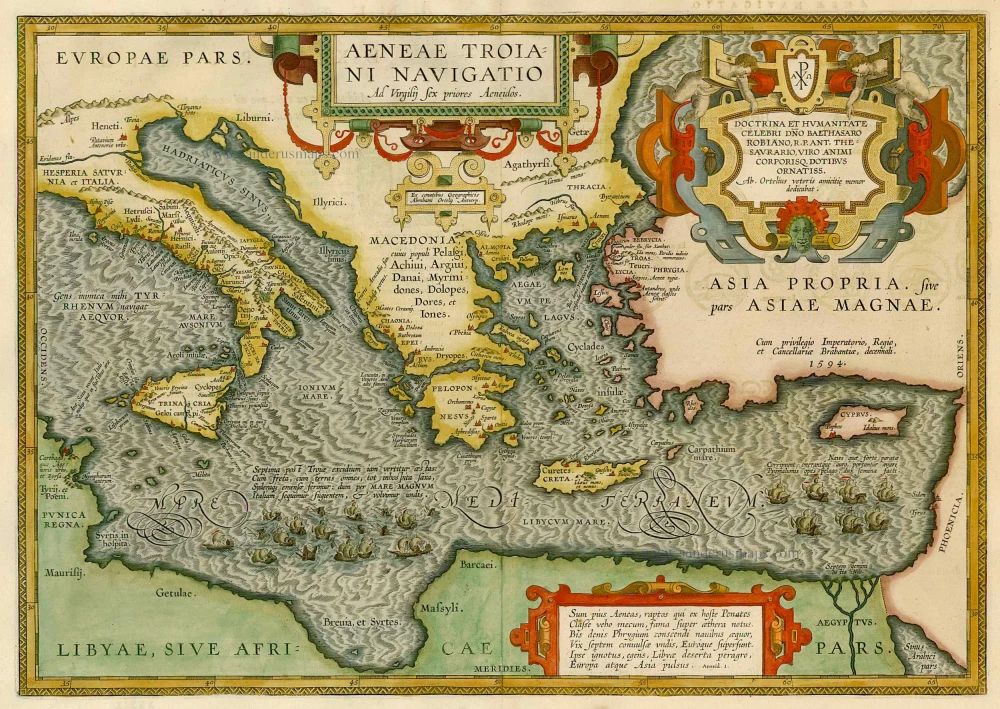 Antique Map Of Aeneas's Travels By Ortelius A. - Moretus B. | Sanderus ...