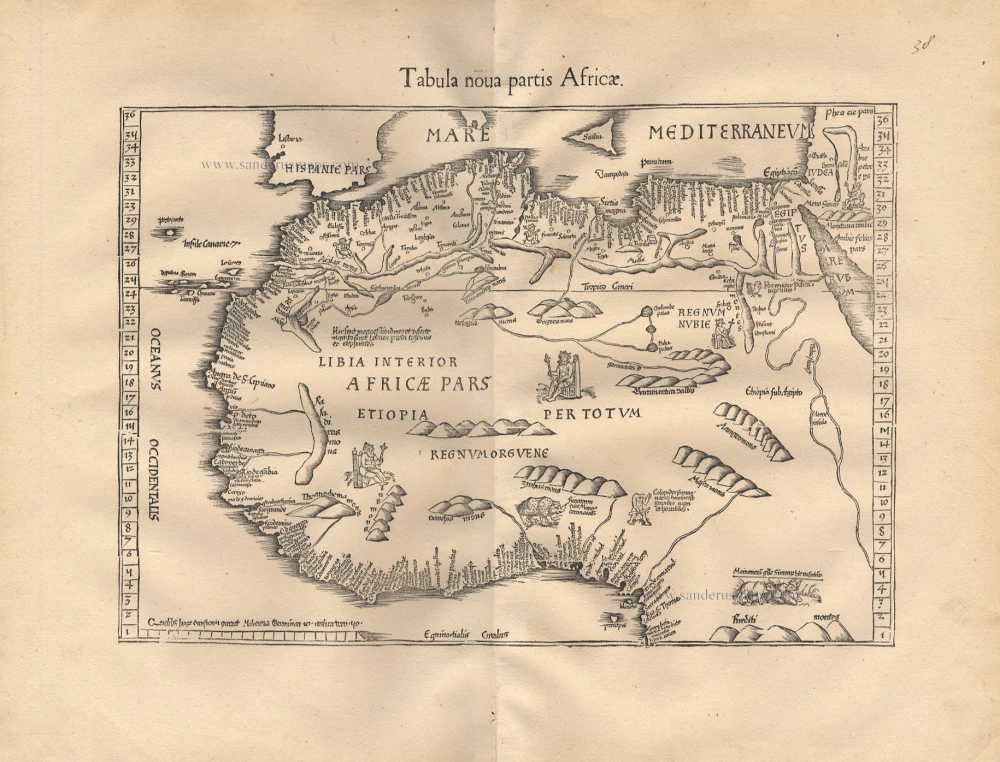 NORTH AFRICA by C. Ptolemeus - L. Fries  Sanderus Antique Maps - Antique  Map Webshop