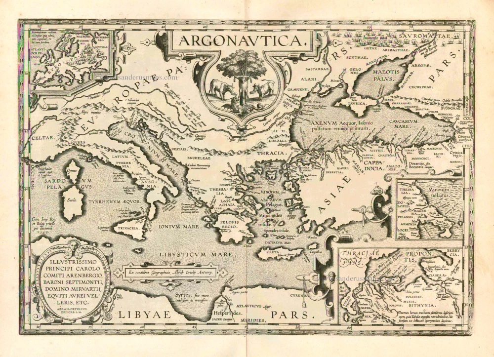 Old, antique map of the route of Jason and the Argonauts, by A ...