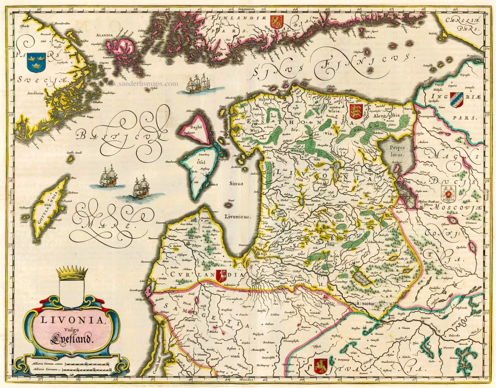 Antique map of Livonia by Blaeu J. Sanderus Antique Maps Antique