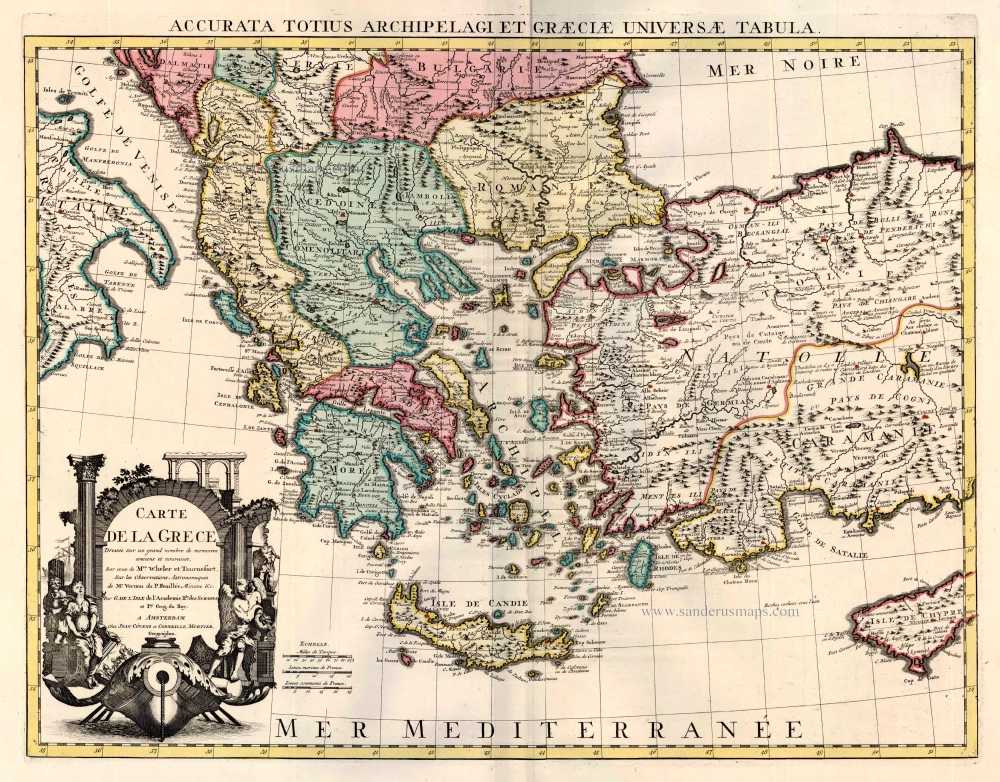 Old, antique map of Greece by Covens & Mortier | Sanderus Antique Maps ...