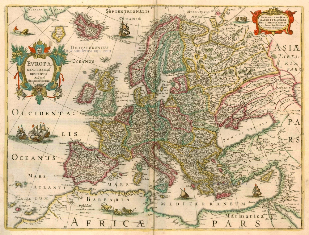 Old, antique map of Europe by H. Hondius - J. Janssonius. | Sanderus ...