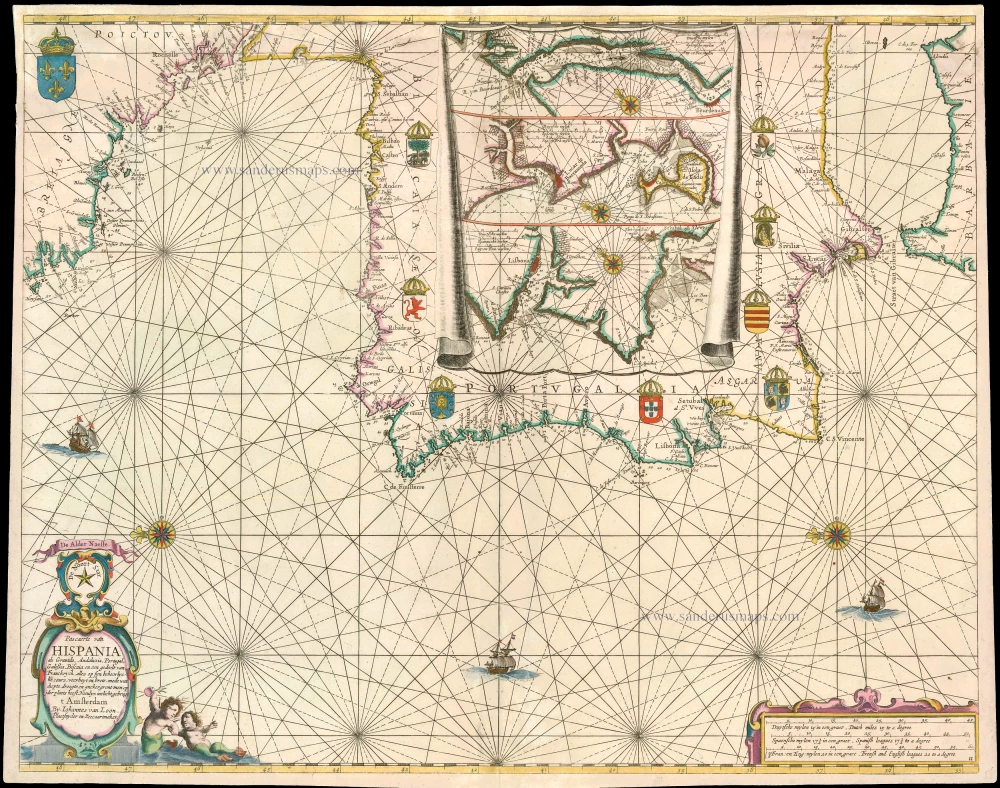 Antique map - sea chart of Spain and Portugal by J. Van Loon ...