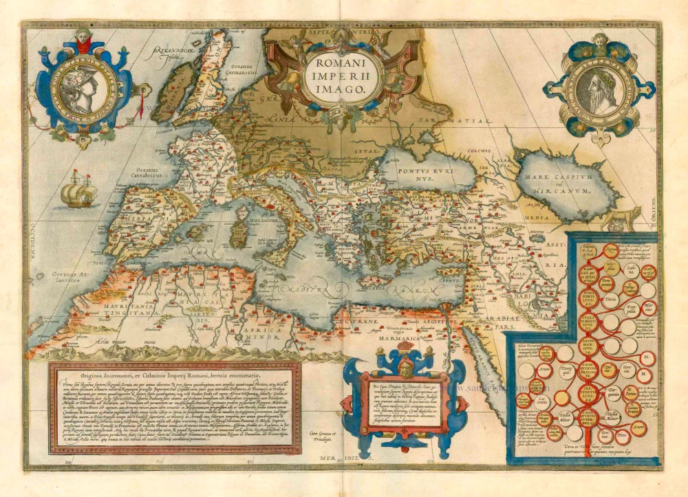 Antique map of the Roman Empire by A. Ortelius | Sanderus Antique Maps ...