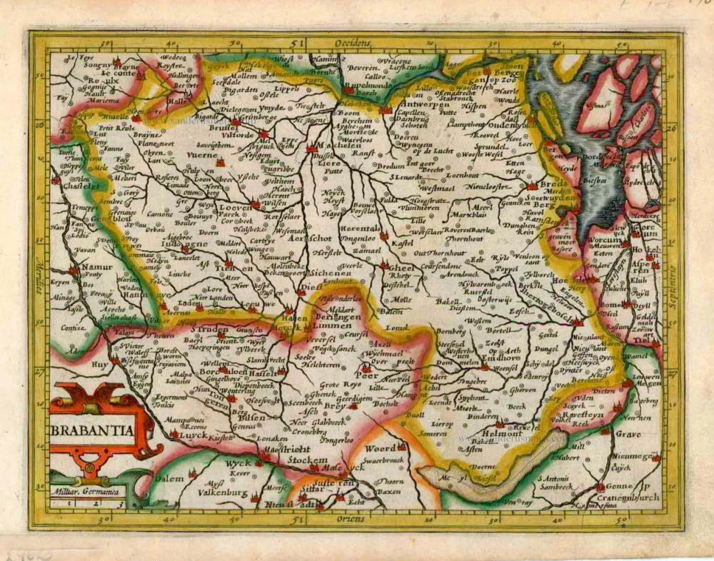 Old Antique Map Of Brabant By G. Mercator - J. Hondius (small) Oriented ...