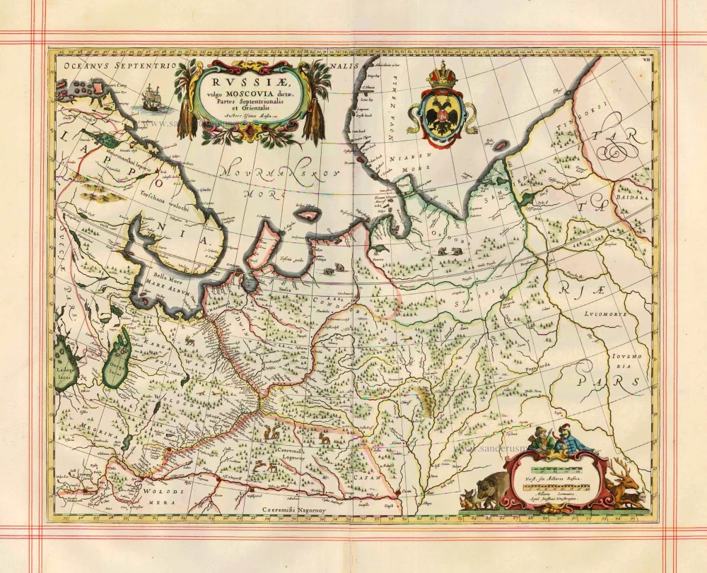 Map Of Rosh Old, antique map of Russia (North & East) by J. Janssonius, published ...