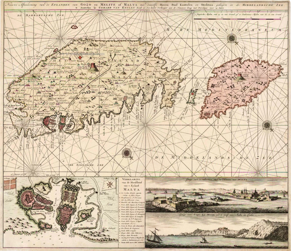 Old, antique map of Malta & Gozo by J. Van Keulen | Sanderus Antique ...