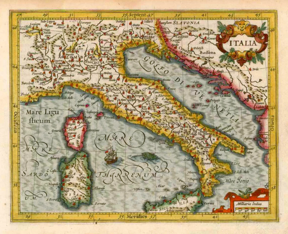 Antique map of Southern Italy by G. Mercator