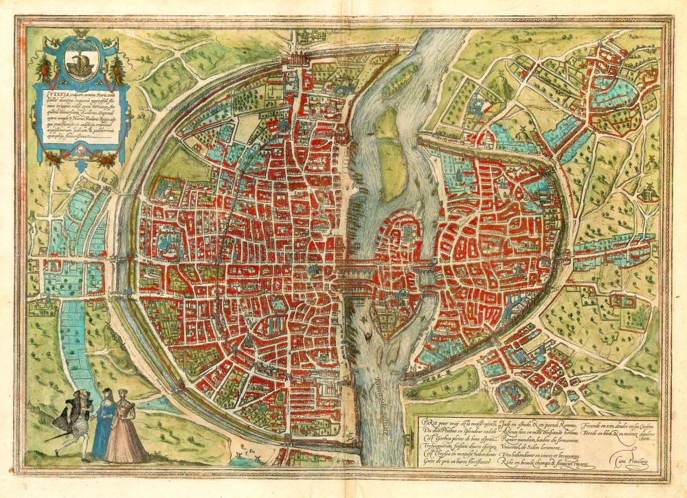 Paris France, antique woodcut map by Sebastian Münster 1561