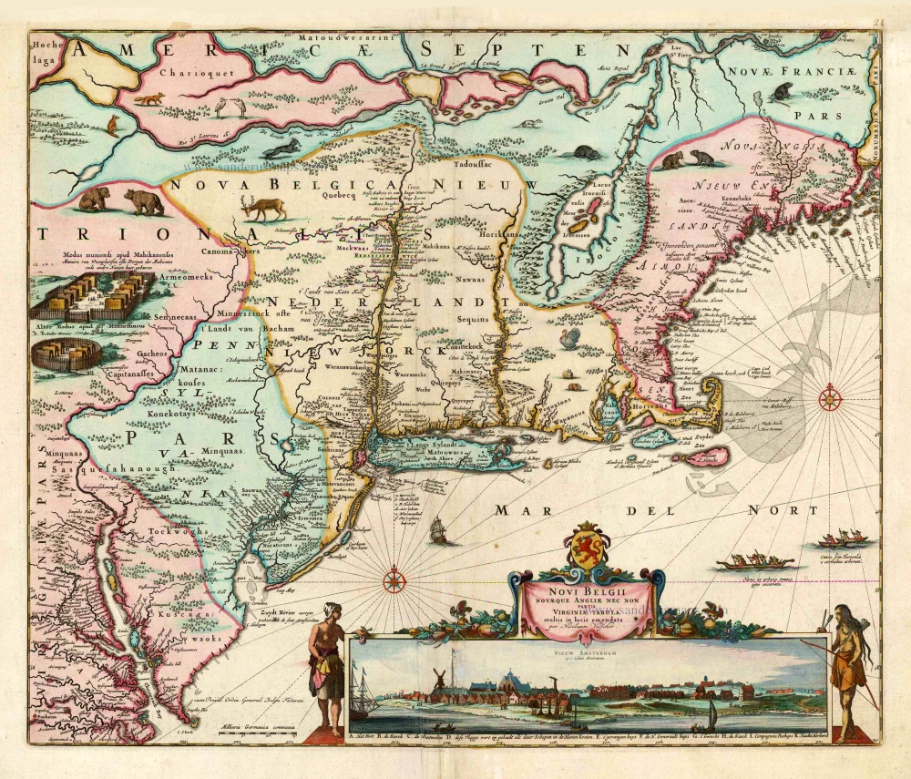 Old antique map of New England - Virginia by Nicolaes Visscher II, with ...