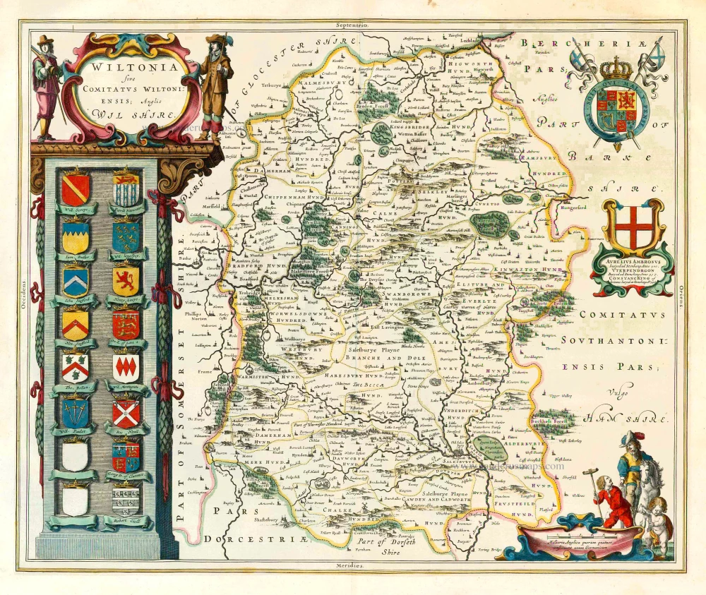 Old antique map of Wiltshire by J. Blaeu. | Sanderus Antique Maps ...