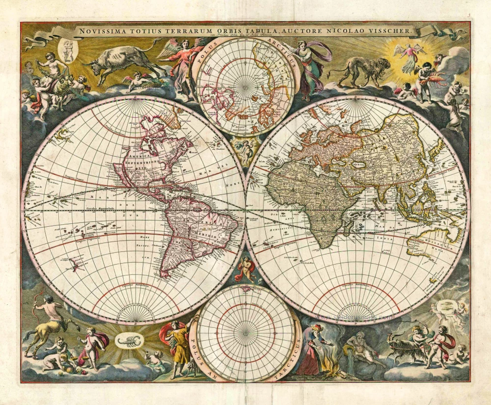 Old antique map of the World by N. Visscher II. | Sanderus Antique Maps ...