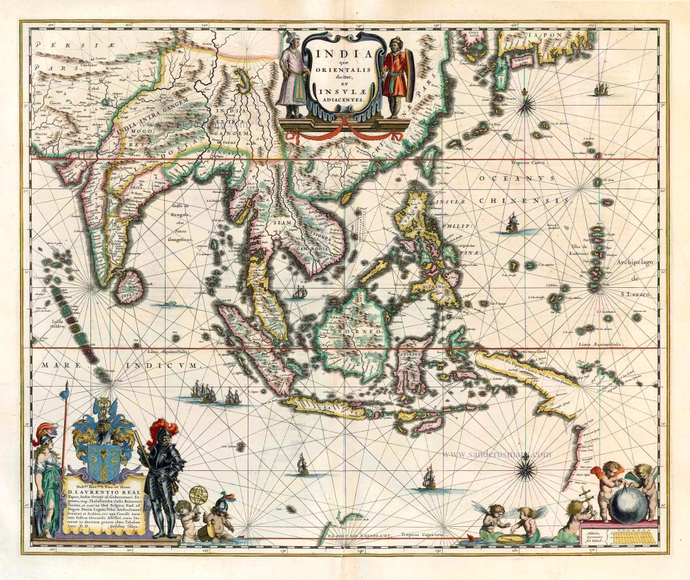 Old antique map of Southeast Asia, by W. & J. Blaeu. | Sanderus Antique ...