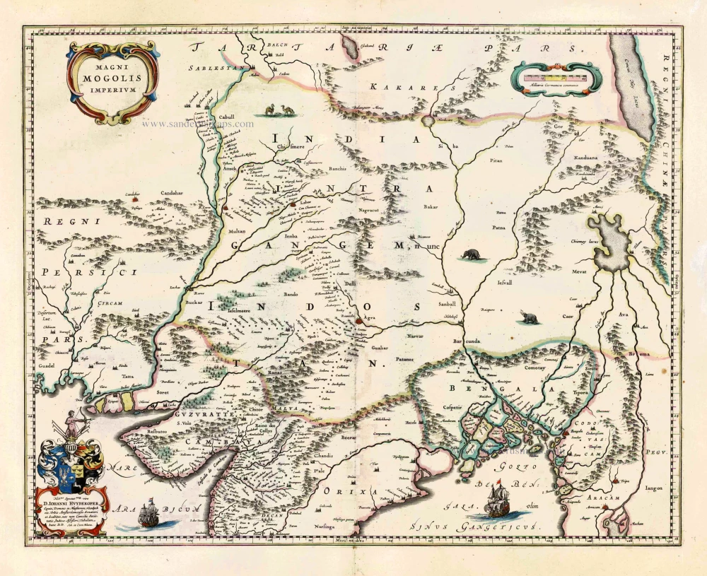 Old Antique Map Of India, By J. Blaeu. | Sanderus Antique Maps ...