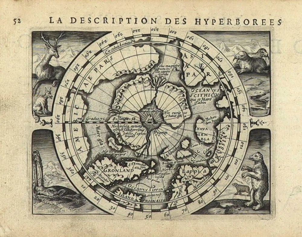 Mapa antigo de gerard mercator 1633 o pólo norte está no centro