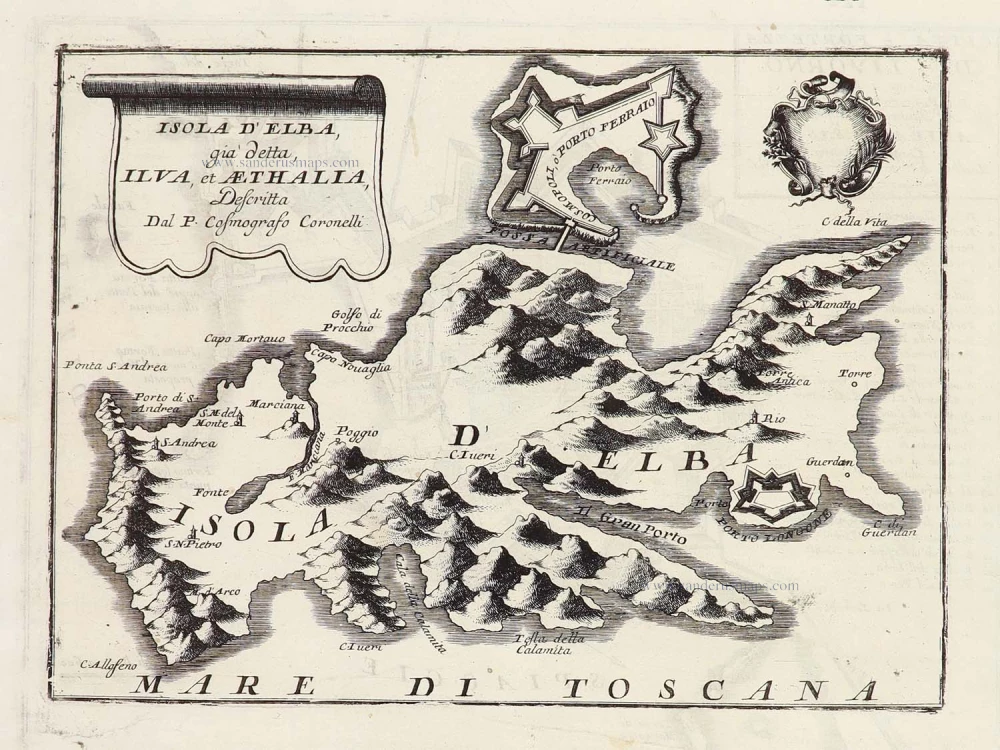 The isle of Elba, by Vincenzo Coronelli. | Sanderus Antique Maps ...