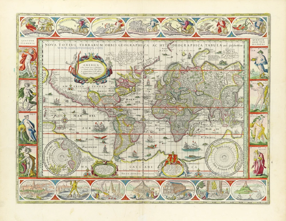 Old World Map Poster, Vintage World Map Print From 1752 Mappemonde Du Globe  Gilles Robert De Vaugondy UK, EU USA Domestic Shipping 