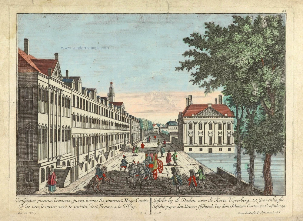 Gesicht by de Doelen over de Korte Vijverberg; tot Gravenhaghe.
