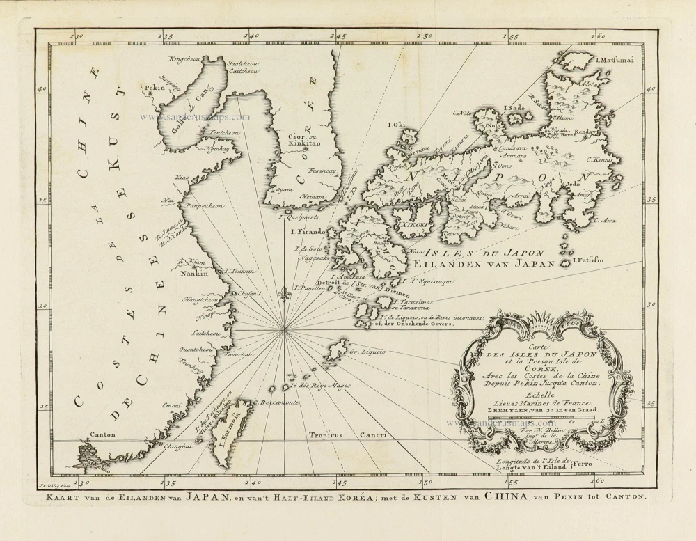Carte des Isles du Japon et la Presqu’ Isle de Corée, avec les Costes de la Chine, depuis Pékin jusqu’à Canton.