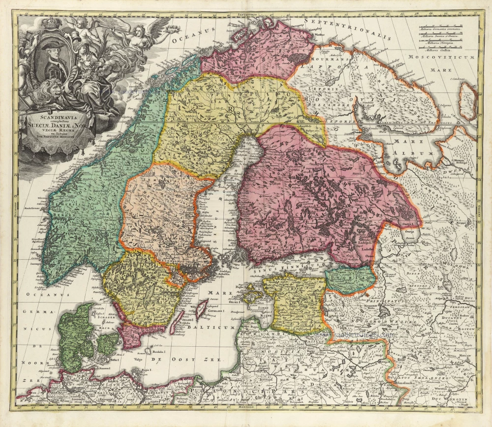 Scandinavia complectens Sueciae, Daniae, & Norvegiae Regna.