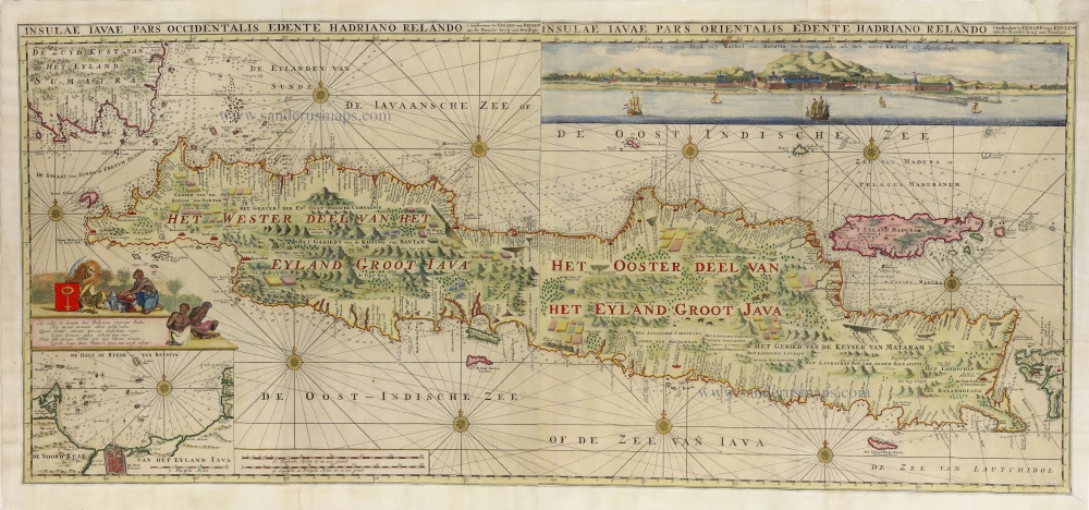 Insulae Iavae Pars Occidentalis edente Hadriano Relando. - Insulae Iavae Pars Orientalis edente Hadriano Relando.