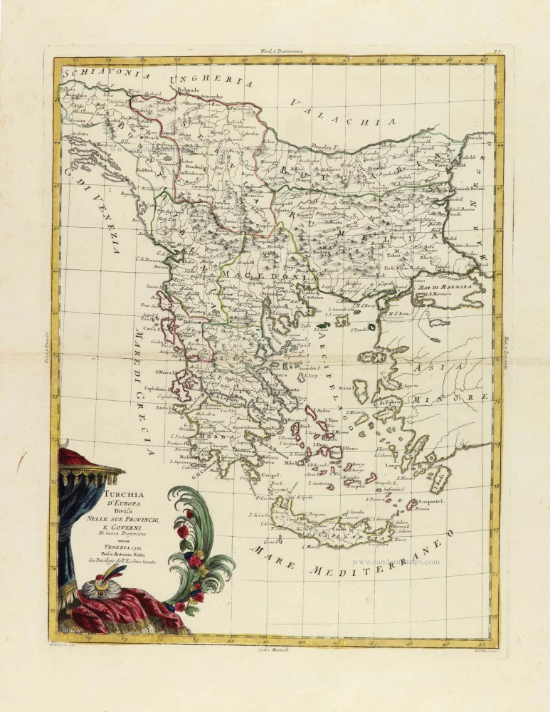 Turchia d'Europa Divisa nelle sue Provincie, e Governi.
