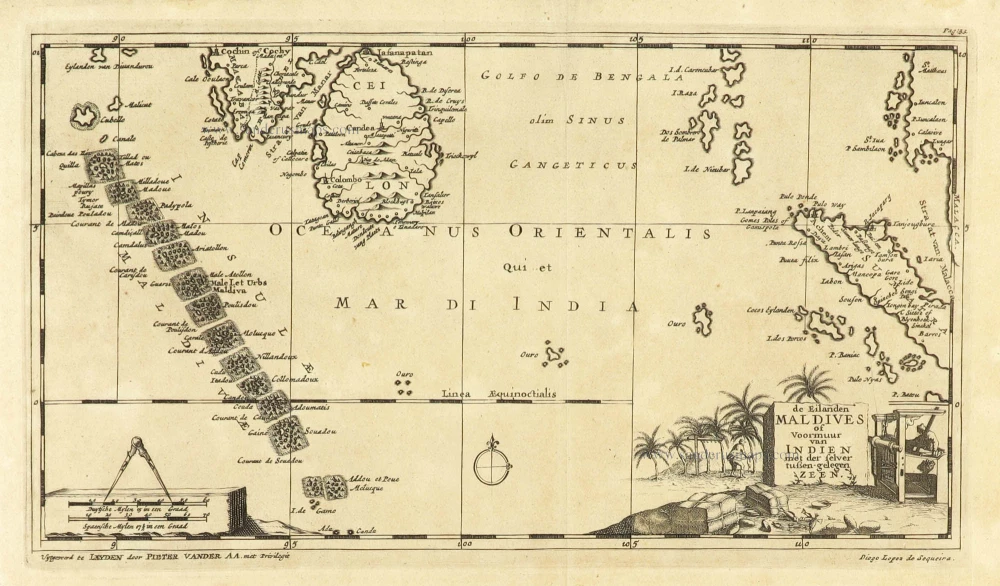 De Eilanden Maldives of Voormuur van Indien met der selver tußen-gelegen Zeen.