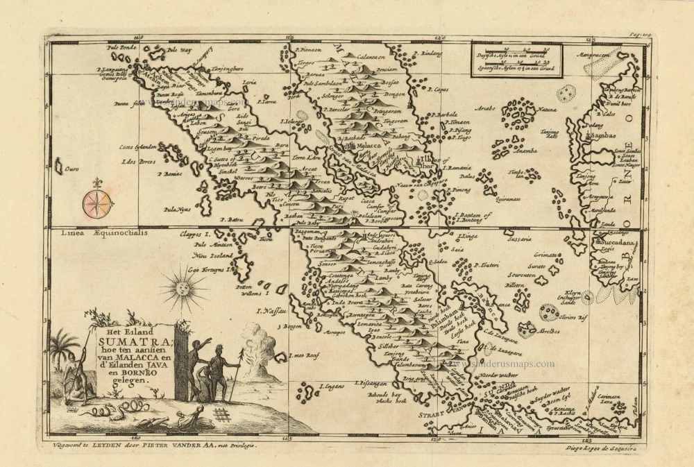 Het Eiland Sumatra; hoe ten aansien van Malacca en d'Eilanden Java en Borneo gelegen.