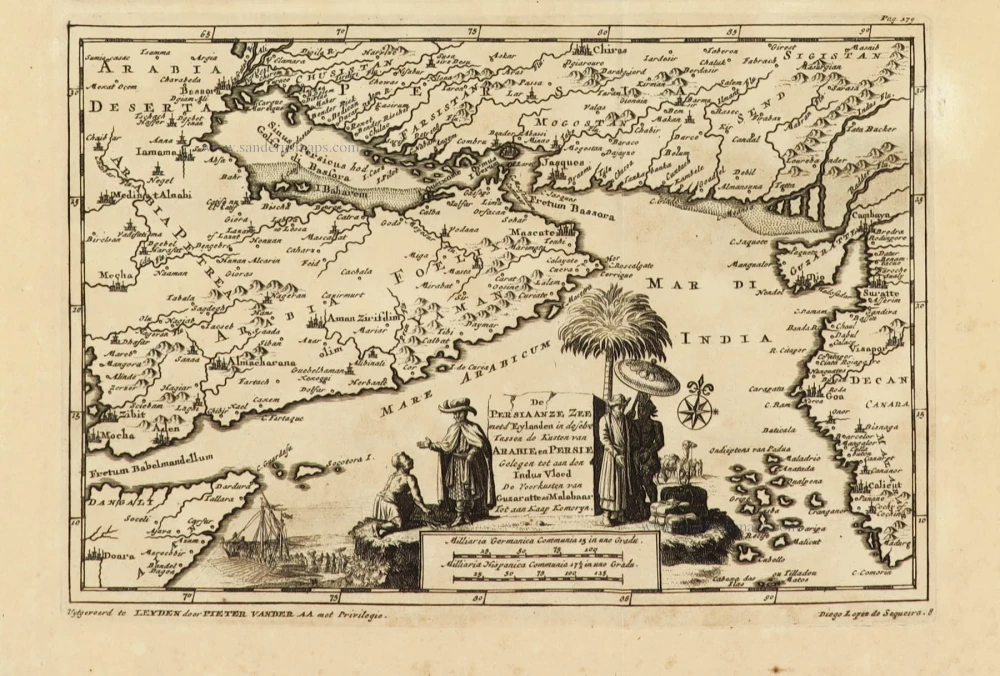 De Persiaanze Zee met d'Eylanden in deselve Tussen de Kusten van Arabie en Persie gelegen tot aan den Indus Vloed De Voorkusten van Guzaratte en Malabaar Tot aan Kaap Komoryn.