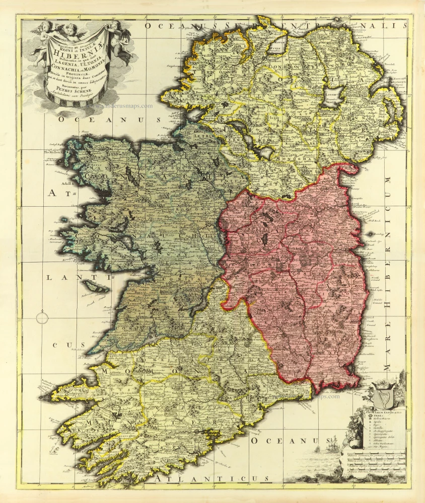 Novissima et accuratissima Regni et Insulae Hiberniae Delineatio in qua sund Lagenia, Ultonia, Connachia et Momonia . . .