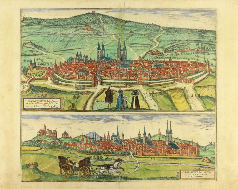 Halberstadium, Urbs Saxoniae tam politica institutione, quam situ et Canicorum Collegio, nobilißima. [on sheet with] Quedelinburga, Antiquissimum Saxoniae Oppid.