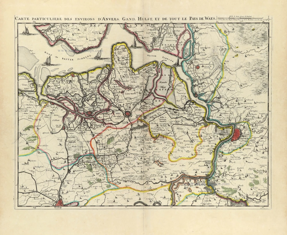 Carte Particulière des environs d'Anvers, Gand, Hulst, et de tout le Pays de Waes.