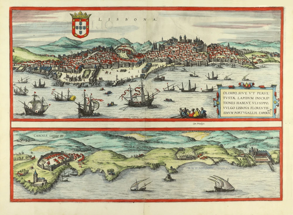 Lisbona. Olisipo ... vulgo Lisbona Florentissimum Portugalliae Emporiv. [on sheet with] Cascale Lusitaniae Opp..