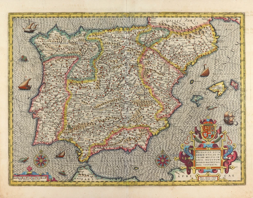 Iberian Peninsula (Spain & Portugal),  by J. Hondius.