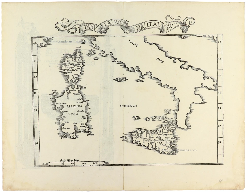 Corsica, Sardinia, and Sicilia (Sicily), by Lorenz Fries.