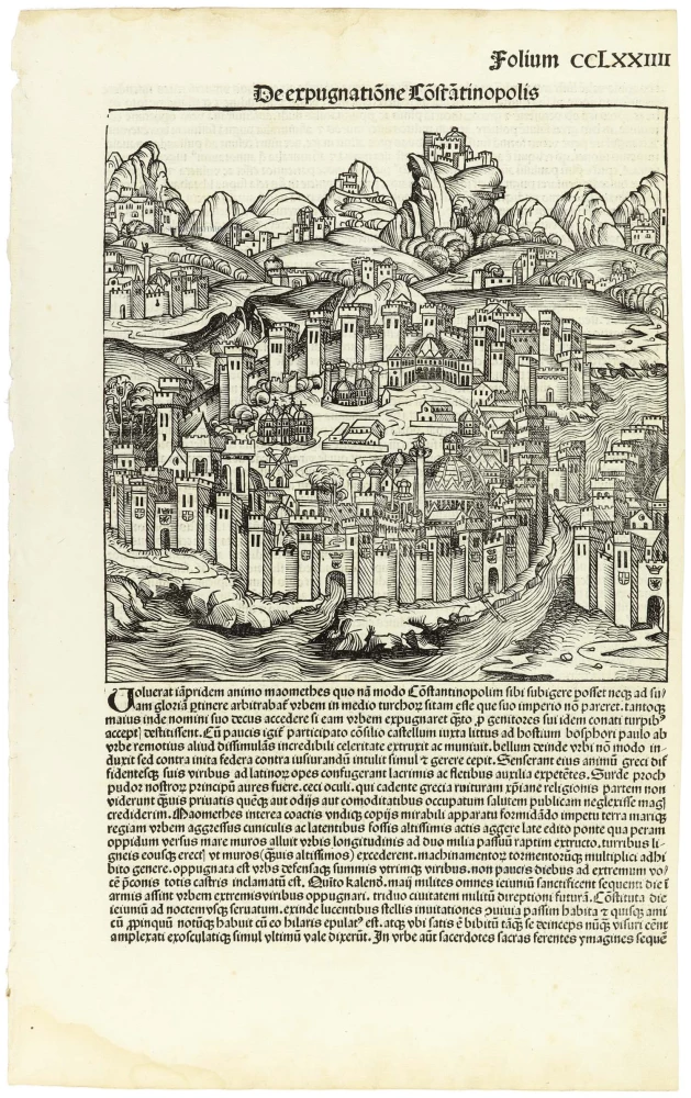 The siege of Constantinople in 1453, by Hartmann Schedel.