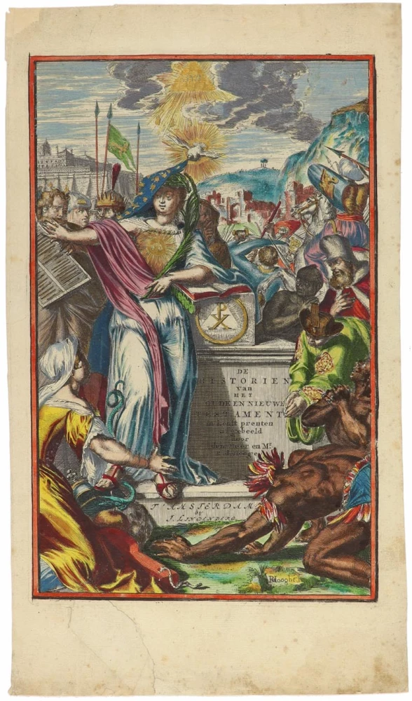 De Historien van het Oude en Nieuwe Testament in konst prenten uitgebeeld door den heer en mr. R. de Hooghe.